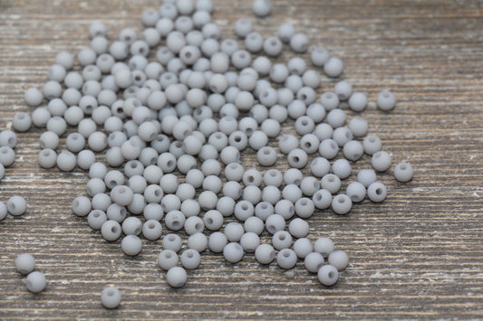 4mm Matte Elephant Gray Round Beads, Acrylic Gumball Beads, Frosted Gray Round Spacer Beads, Bubblegum Beads, Plastic Round Bead #1702