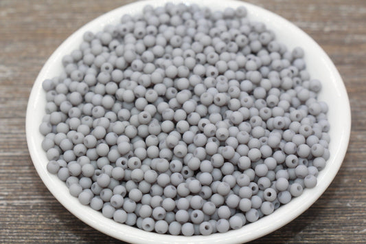4mm Matte Elephant Gray Round Beads, Acrylic Gumball Beads, Frosted Gray Round Spacer Beads, Bubblegum Beads, Plastic Round Bead #1702