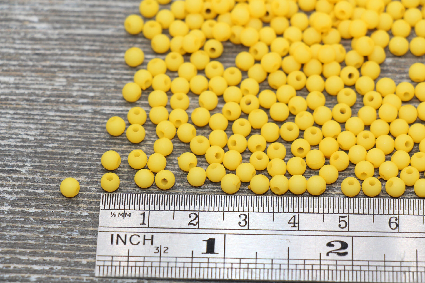 4mm Matte Golden Yellow Round Beads, Acrylic Gumball Bead, Frosted Yellow Round Spacer Beads, Bubblegum Beads, Plastic Round Bead #1710