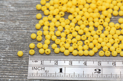 4mm Matte Golden Yellow Round Beads, Acrylic Gumball Bead, Frosted Yellow Round Spacer Beads, Bubblegum Beads, Plastic Round Bead #1710