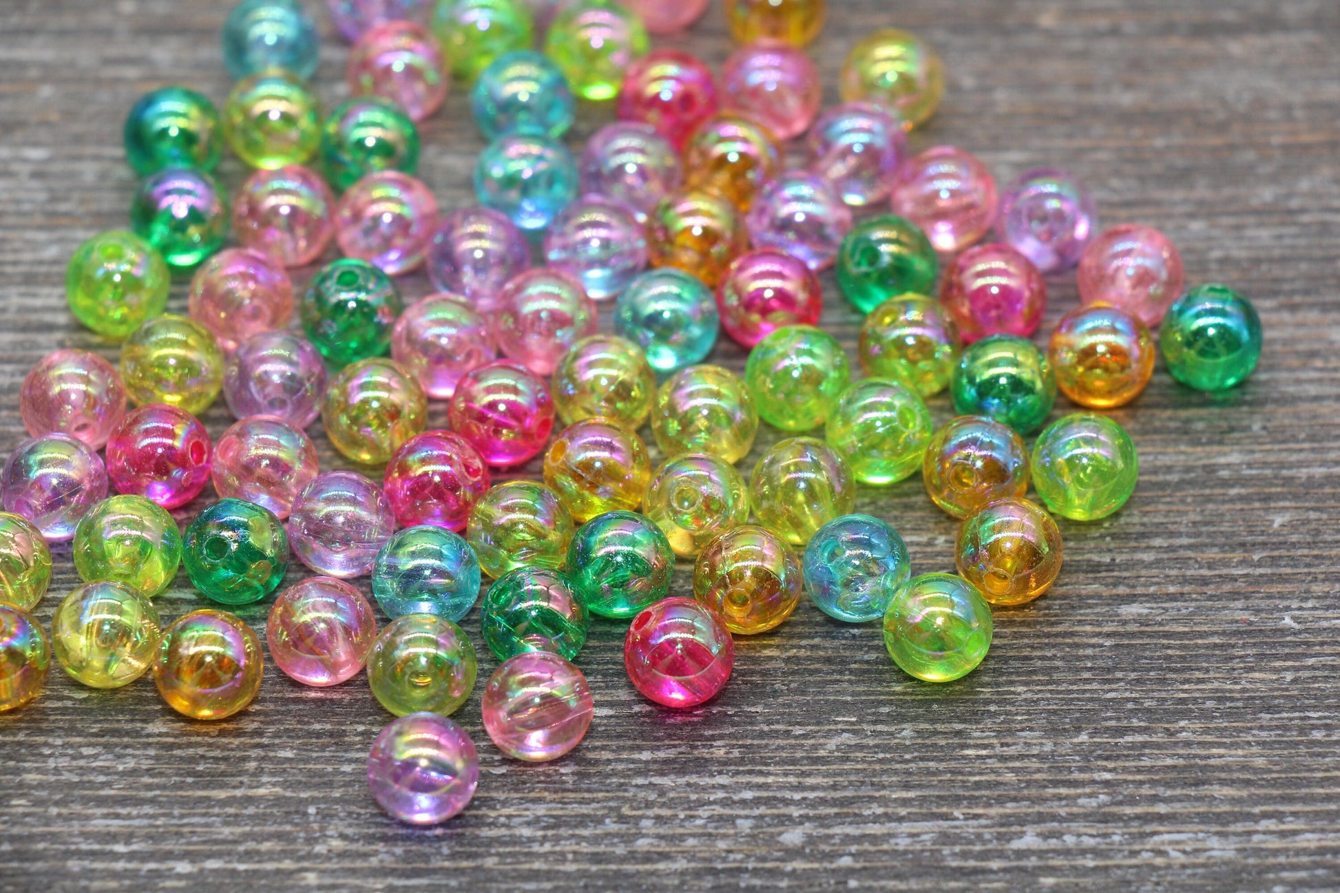 8mm Multicolor AB Round Beads, Iridescent Acrylic Gumball Beads, Transparent Round Spacer Beads, Bubblegum Beads, Plastic Round Bead #1715