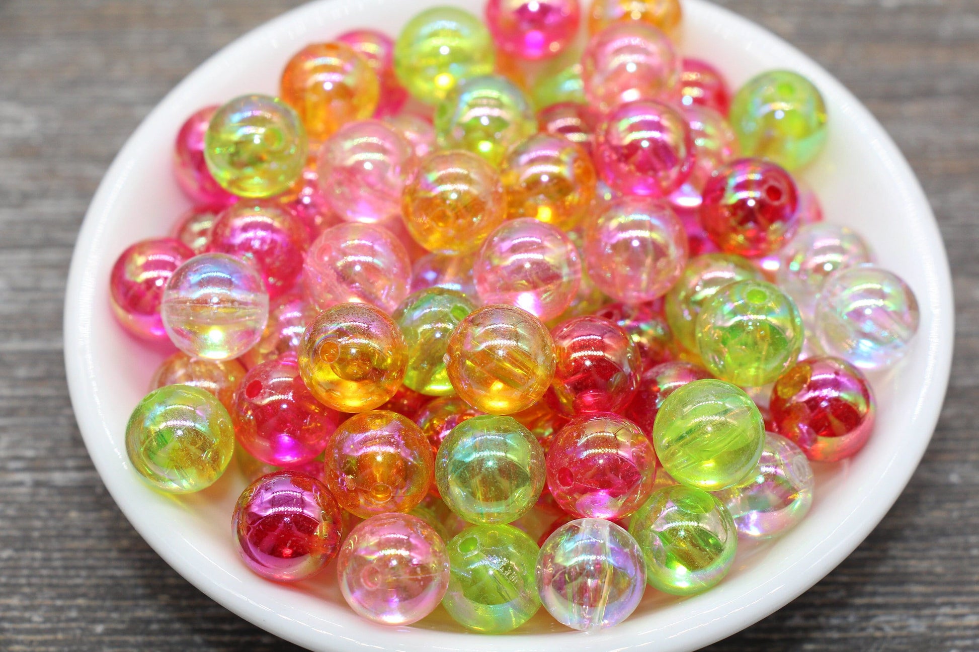 12mm Multicolor AB Iridescent Gumball Beads, Rainbow AB Transparent Loose Beads, Bubblegum Beads, Chunky Beads, Smooth Round Beads #1717