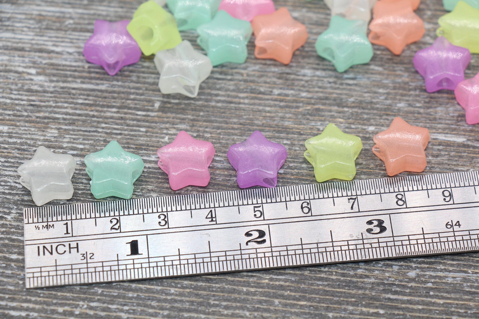 Glow in Dark Star Beads, Acrylic Assorted Color Star Beads, Large Hole Beads, Plastic Resin Star Beads, Chunky Beads #727