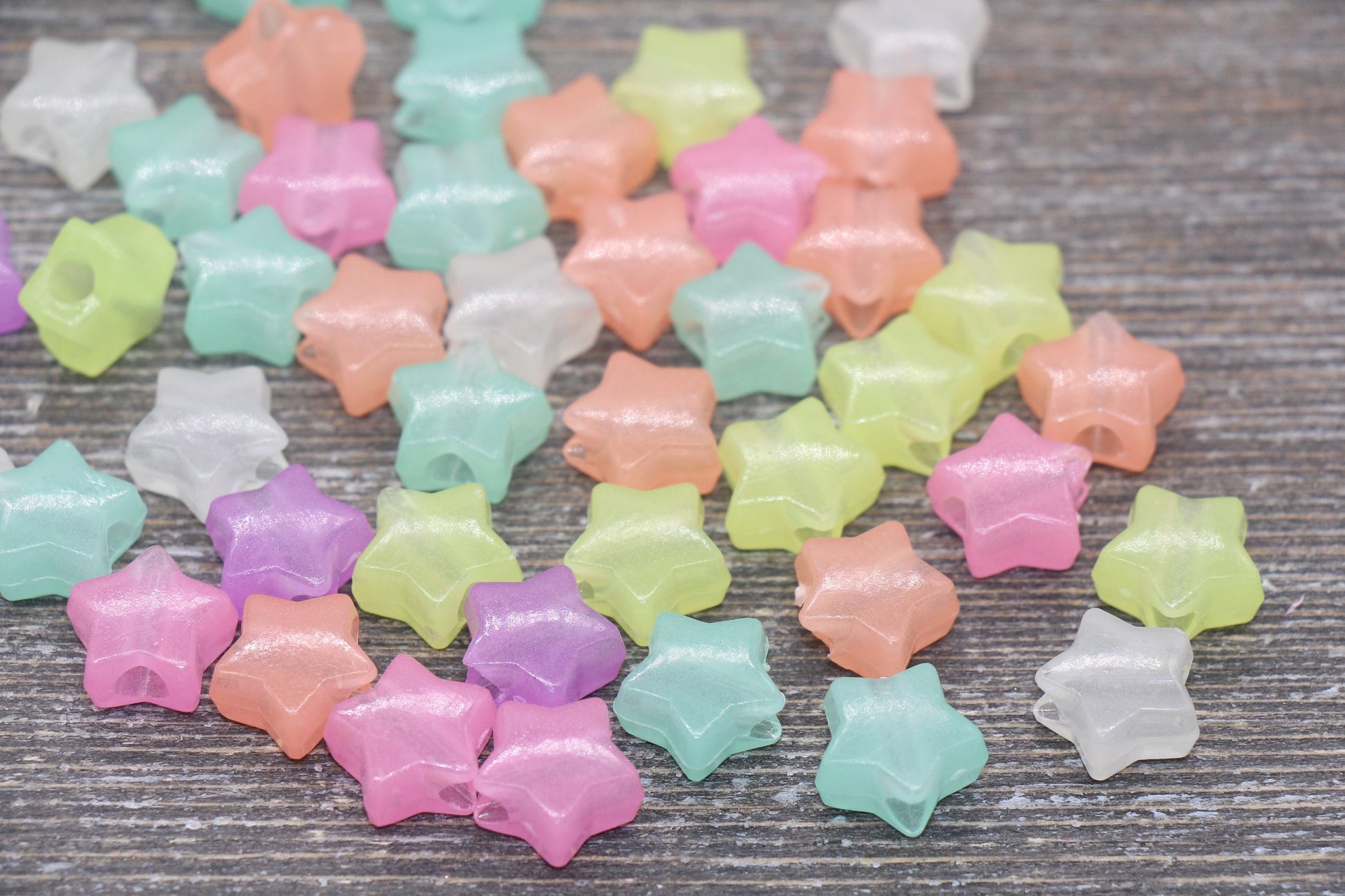 Glow in Dark Star Beads, Acrylic Assorted Color Star Beads, Large Hole Beads, Plastic Resin Star Beads, Chunky Beads #727