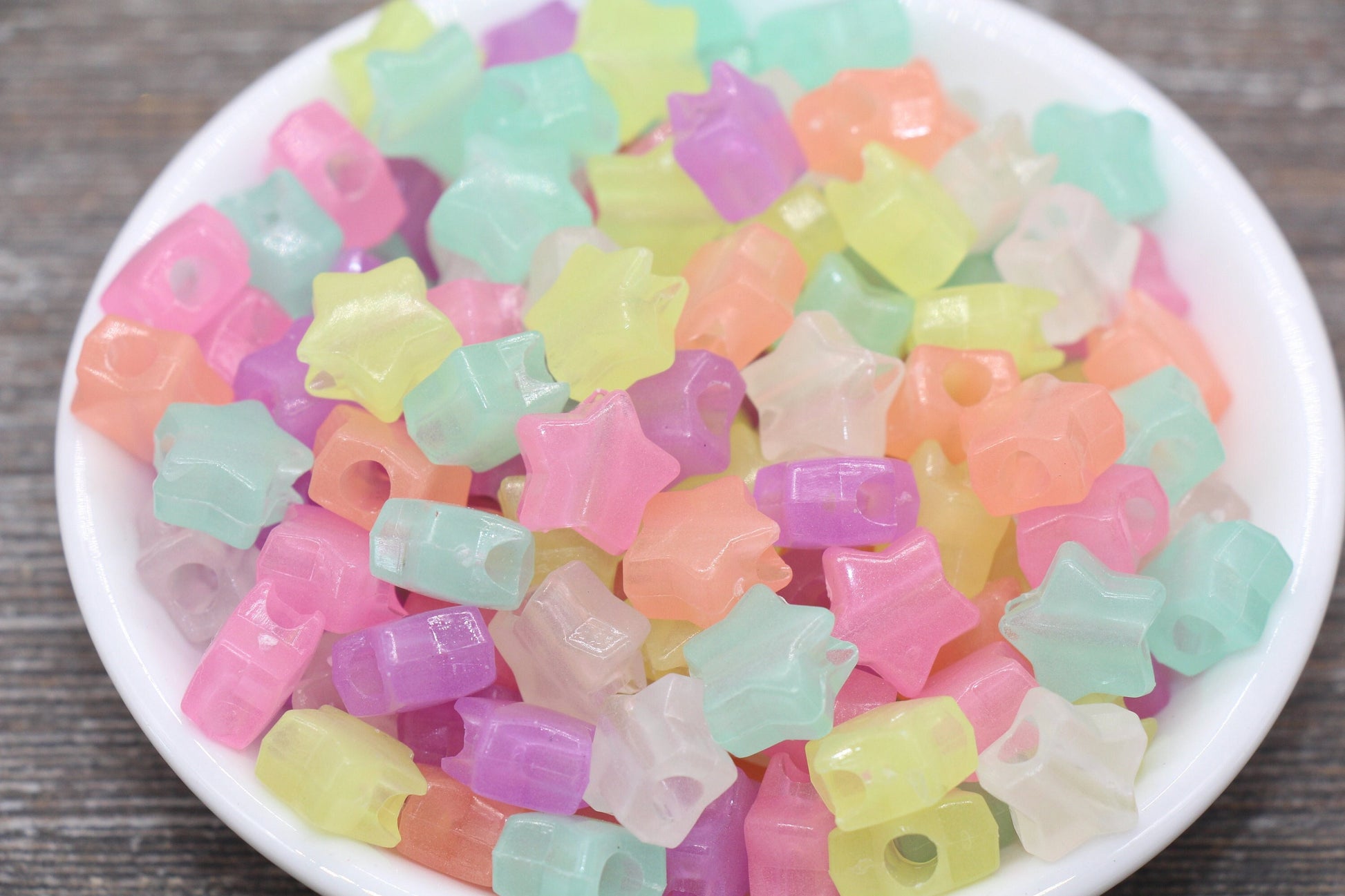 Glow in Dark Star Beads, Acrylic Assorted Color Star Beads, Large Hole Beads, Plastic Resin Star Beads, Chunky Beads #727