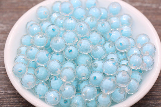 10mm Blue Faceted Round Beads, Blue Acrylic Round Gumball Beads, Bubblegum Beads, Plastic Faceted Round Bead #1725