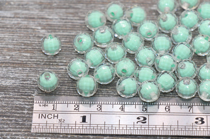 10mm Mint Green Faceted Round Beads, Mint Acrylic Round Gumball Beads, Bubblegum Beads, Plastic Faceted Round Bead #1728