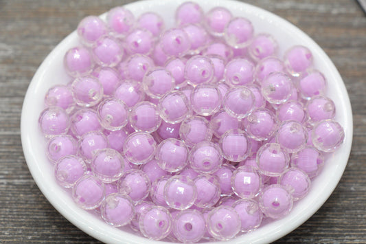 10mm Lavender Faceted Round Beads, Lavender Acrylic Round Gumball Beads, Bubblegum Beads, Plastic Faceted Round Bead #1730