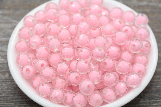 10mm Pink Faceted Round Beads, Pink Acrylic Round Gumball Beads, Bubblegum Beads, Plastic Faceted Round Bead #1727