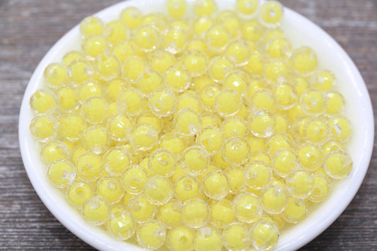 8mm Yellow Faceted Round Beads, Yellow Acrylic Round Gumball Beads, Bubblegum Beads, Plastic Faceted Round Bead #1723