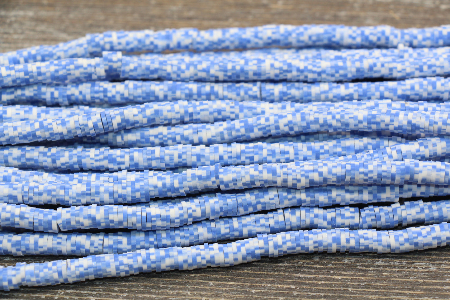 6mm Blue Speckled Heishi Beads, Blue and White Speckled Polymer Clay Disc Beads, African Disc Beads, Vinyl Heishi, 16 inch Strand #370