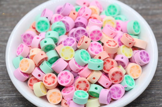 Multicolor Flower Polymer Clay Beads, Flower Cane Beads, Assorted Flower Beads, Mix Colors Flower Slice Beads #32