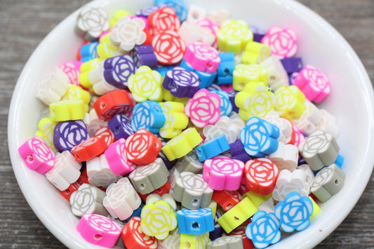 Multicolor Flower Polymer Clay Beads, Flower Cane Beads, Assorted Flower Beads, Roses Beads, Mix Colors Flower Beads #36