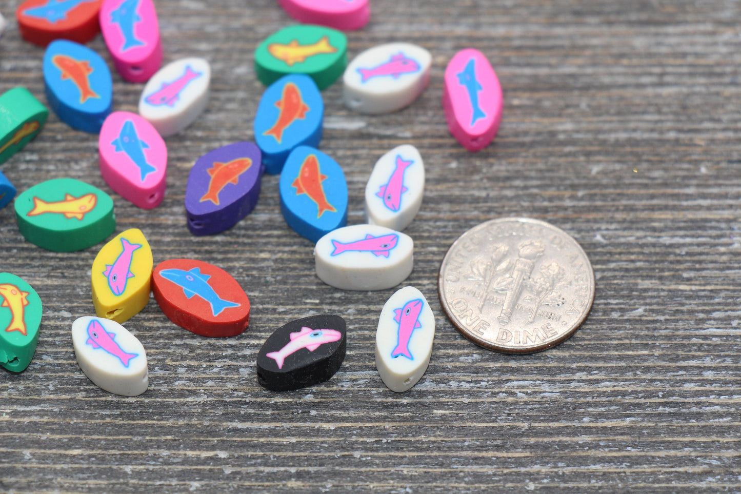 Fish Polymer Clay Beads, Multicolor Fish Fimo Cane Beads, Assorted Fish Beads #40