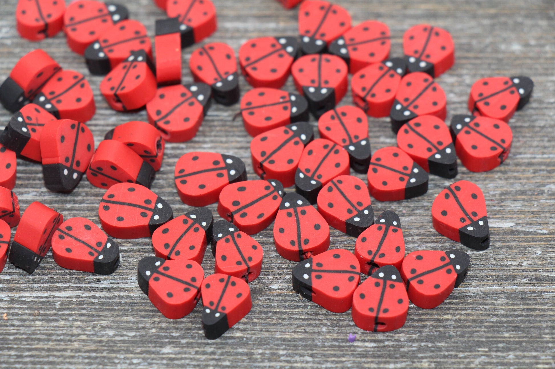 Ladybug Polymer Clay Beads, Lady Bug Clay Beads, Jewelry Beads #44