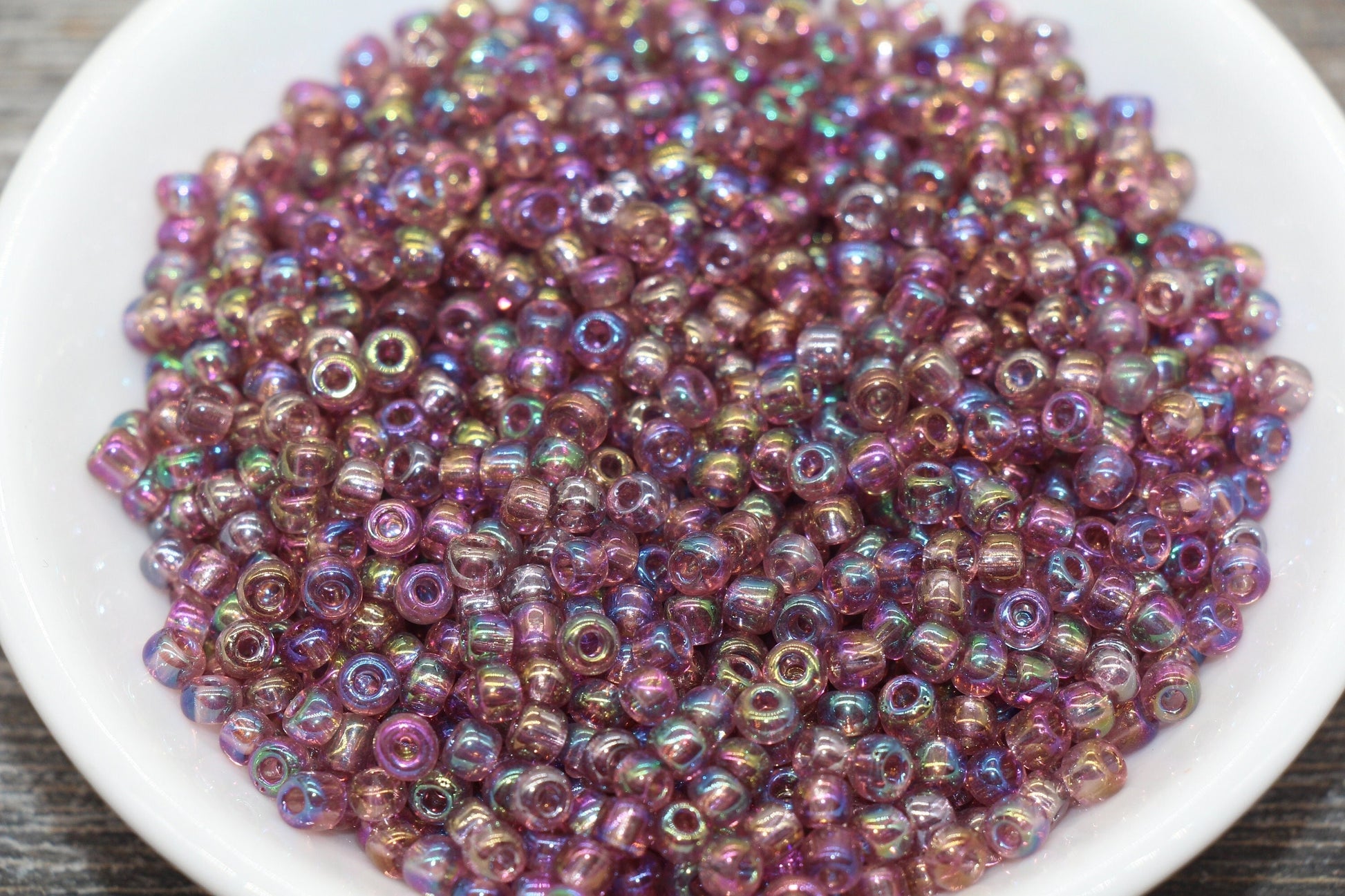 Transparent AB Glass Seed Beads, 4mm 6/0 Glass Round Beads, Rainbow Trans Seed Beads, Rocailles Beads, Beading Supplies #1441