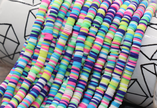 6mm Multicolor Heishi Beads, Polymer Clay Disc Beads, African Disc Beads, Wholesale Vinyl Heishi Beads, 16 inch Strand #484