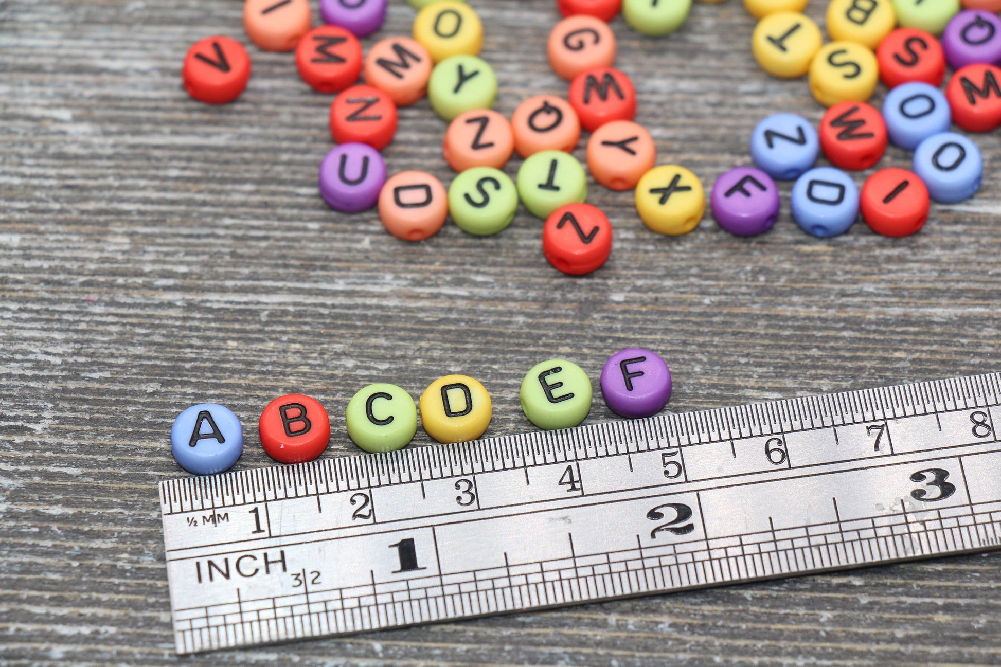 Multicolored Alphabet Letter Beads, Acrylic Mix Colors Letter Beads, Colorful Round Letter Beads, Name Initial Beads 7mm #384