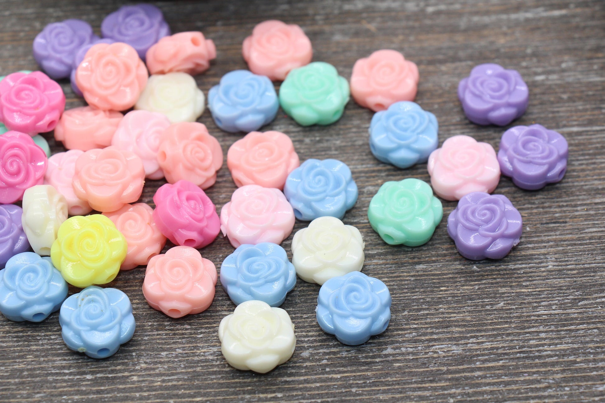 Multicolored Flower Beads, Mix Color Rose Flower Beads, Acrylic Flower Beads, Bracelet Beads, #376