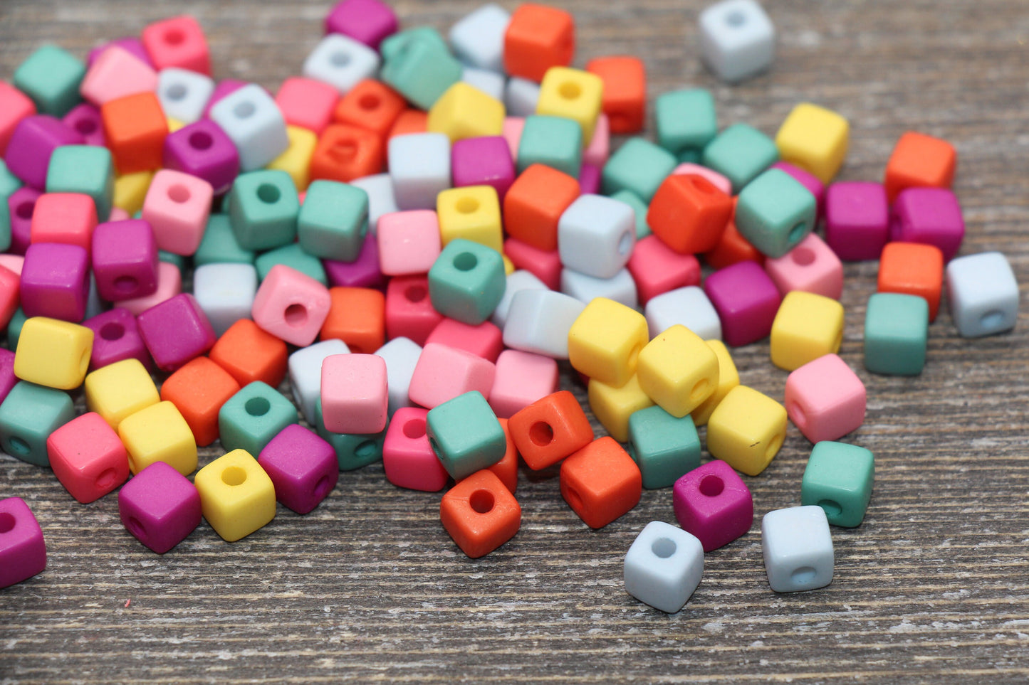 6mm Multicolored Cube Beads, Acrylic Beads