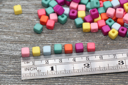 6mm Multicolored Cube Beads, Acrylic Beads