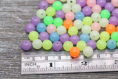 8mm Glow in Dark Multicolor Gumball Beads, Round Acrylic Loose Beads, Bubblegum Beads, Chunky Beads, Smooth Plastic Round Beads #377