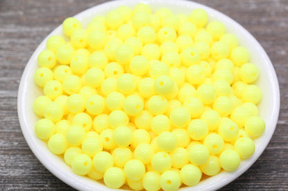 8mm Bright Yellow Gumball Beads, Round Acrylic Loose Beads, Bubblegum Beads, Chunky Beads, Bubble Gum Beads, Smooth Plastic Round Beads #887