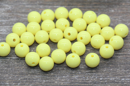 12mm Light Yellow Gumball Beads, Round Acrylic Loose Beads, Bubblegum Beads, Chunky Beads, Round Plastic Beads #890