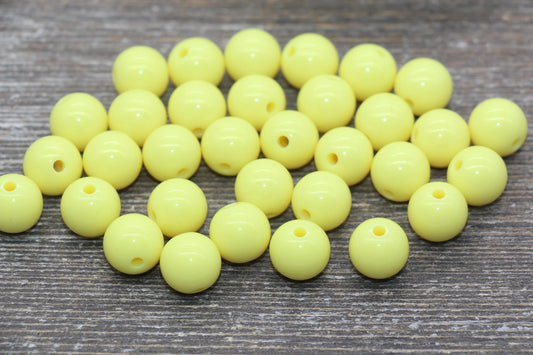 12mm Light Yellow Gumball Beads, Round Acrylic Loose Beads, Bubblegum Beads, Chunky Beads, Round Plastic Beads #890