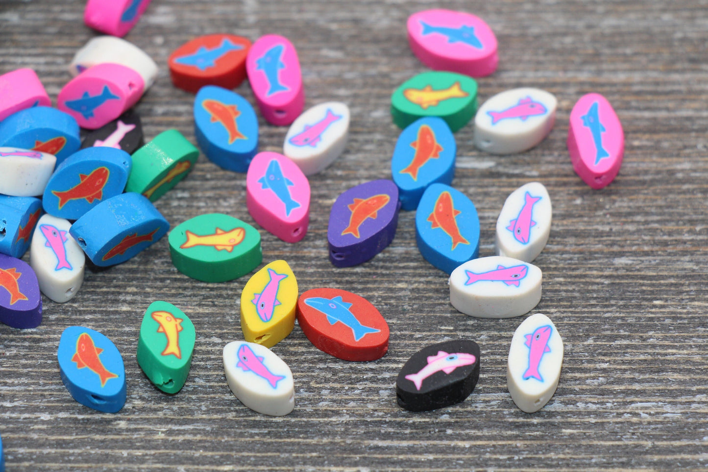 Fish Polymer Clay Beads, Multicolor Fish Fimo Cane Beads, Assorted Fish Beads #40