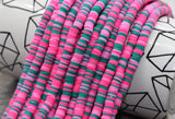 6mm Multicolor Heishi Beads, Pink and Green Multicolored Polymer Clay Disc Beads, African Disc Beads, Vinyl Heishi, 16 inch Strand #155