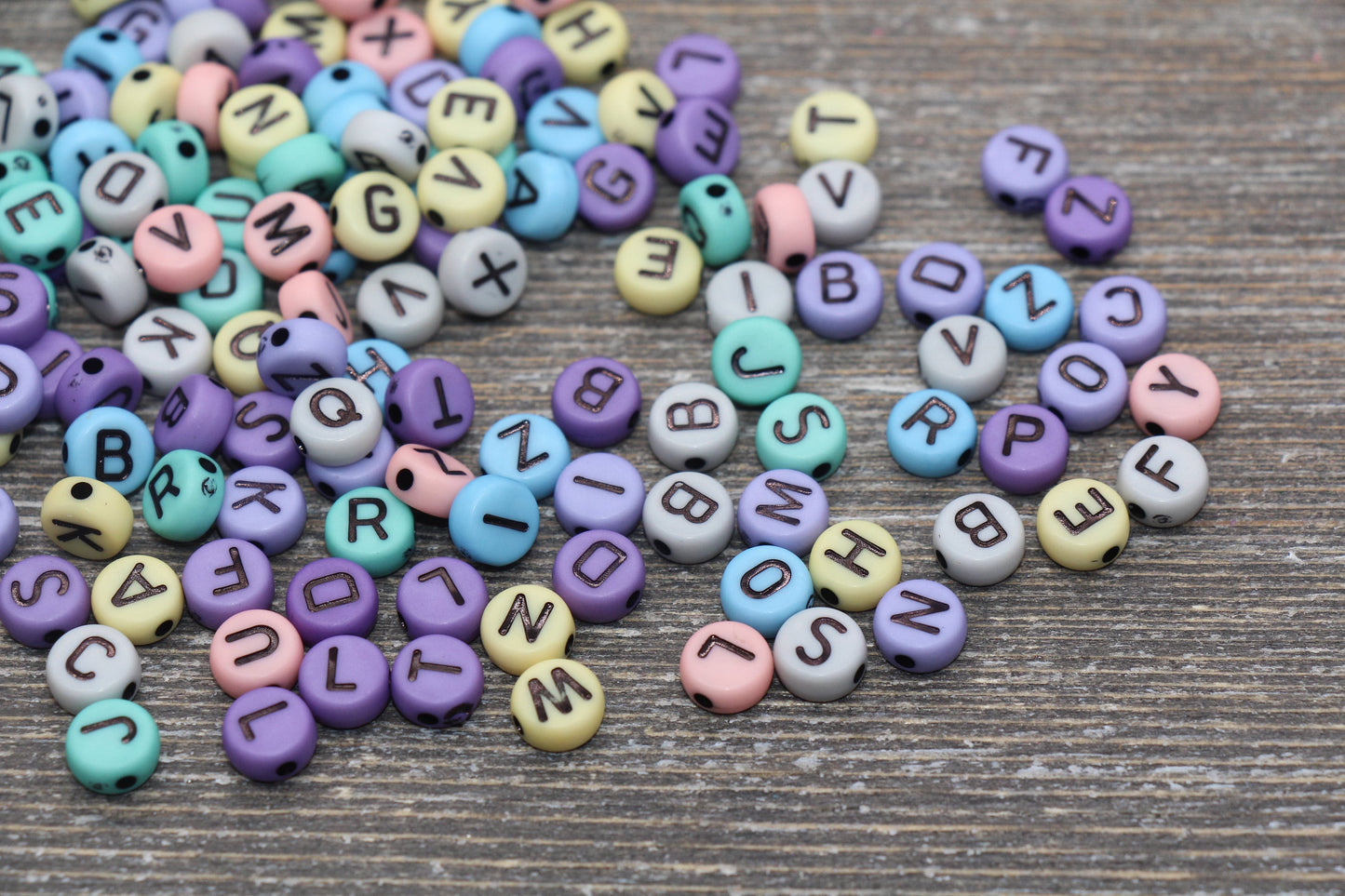 Multicolored Alphabet Letter Beads, Acrylic Mix Colors Letter Beads, Colorful Round Letter Beads, Name Initial Beads 7mm #343