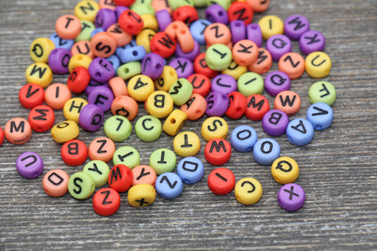Multicolored Alphabet Letter Beads, Acrylic Mix Colors Letter Beads, Colorful Round Letter Beads, Name Initial Beads 7mm #384