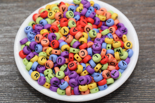 Multicolored Alphabet Letter Beads, Acrylic Mix Colors Letter Beads, Colorful Round Letter Beads, Name Initial Beads 7mm #384