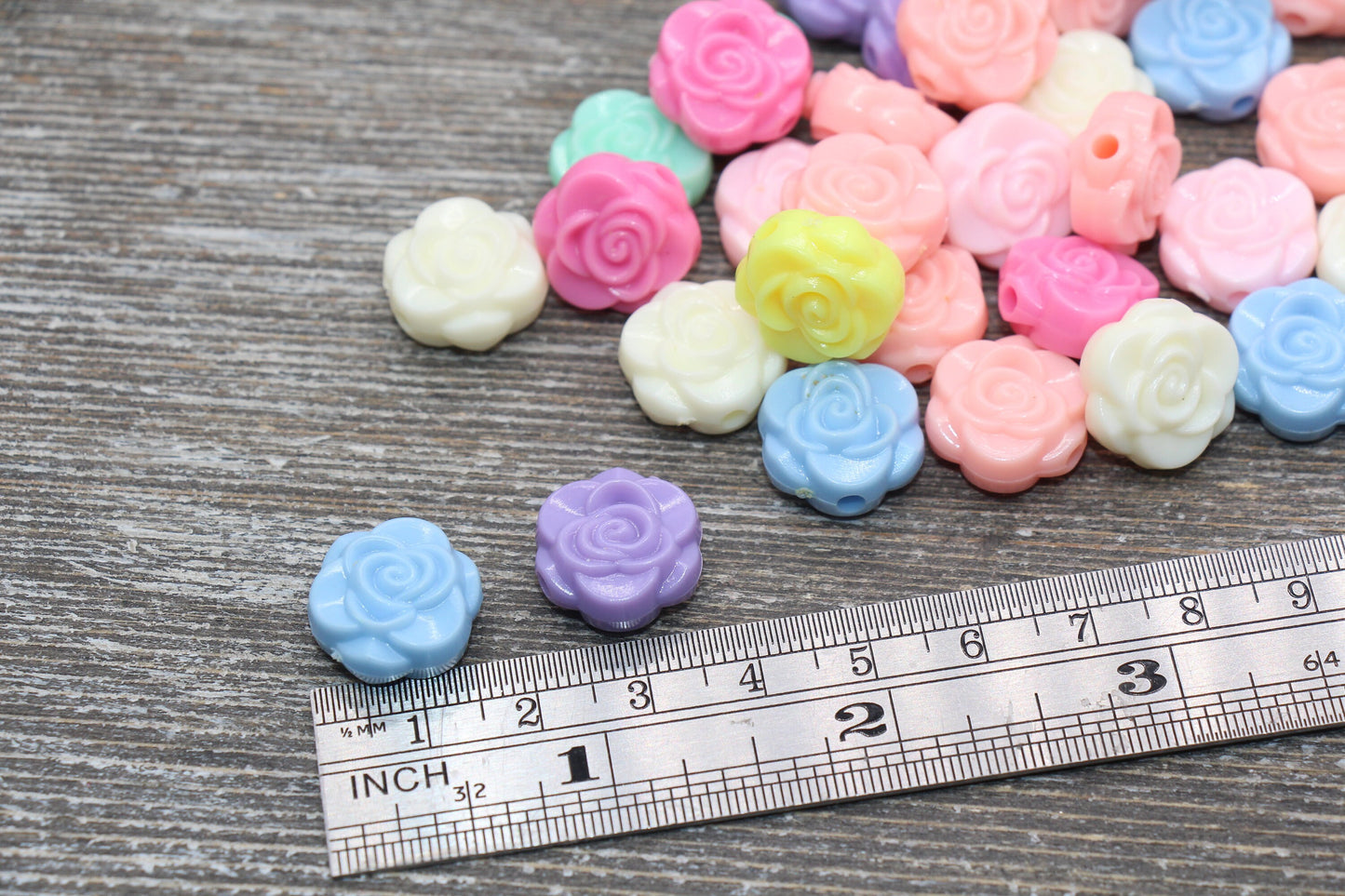 Multicolored Flower Beads, Mix Color Rose Flower Beads, Acrylic Flower Beads, Bracelet Beads, #376