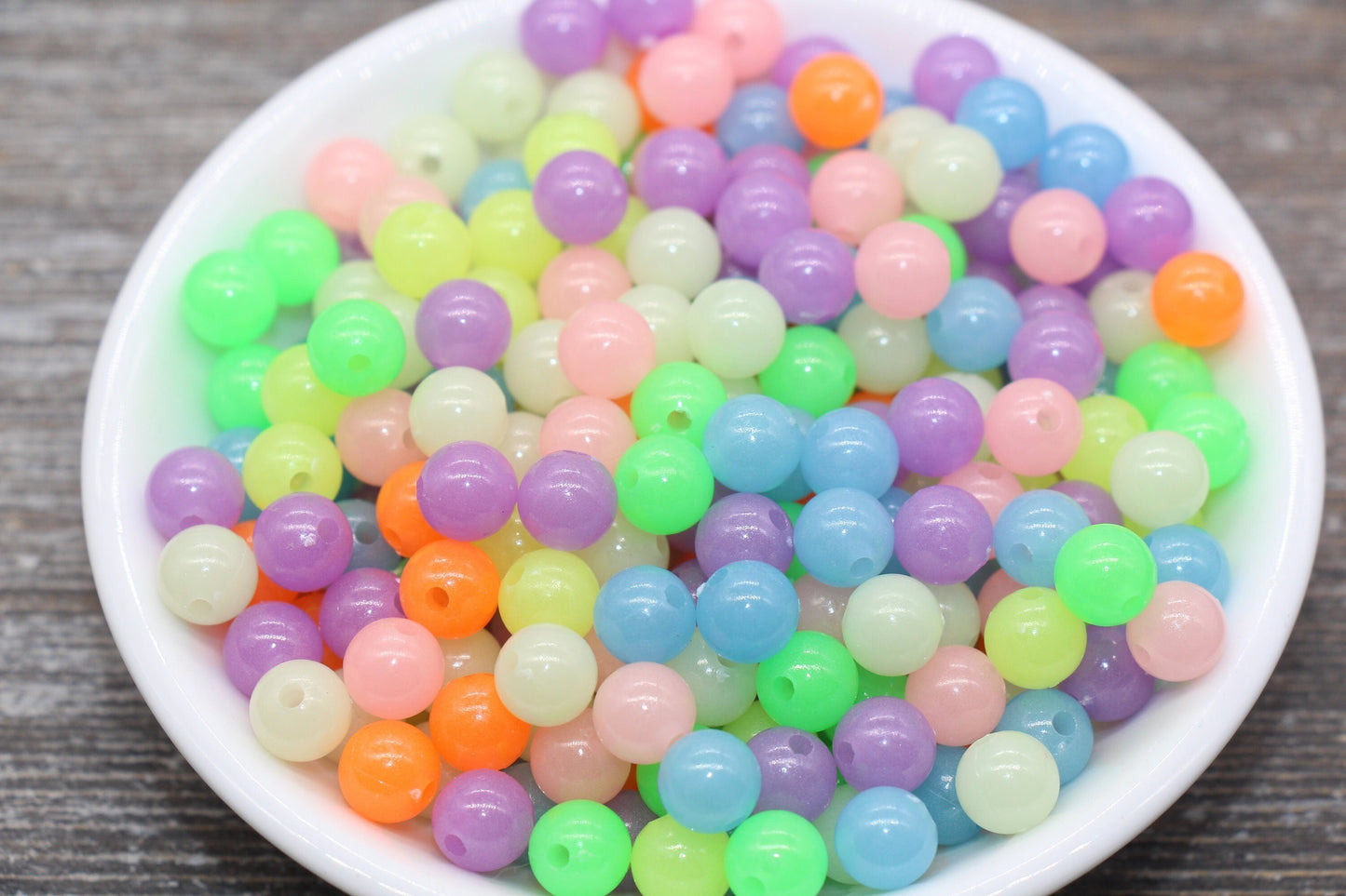 8mm Glow in Dark Multicolor Gumball Beads, Round Acrylic Loose Beads, Bubblegum Beads, Chunky Beads, Smooth Plastic Round Beads #377