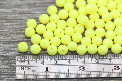 8mm Bright Yellow Gumball Beads, Round Acrylic Loose Beads, Bubblegum Beads, Chunky Beads, Bubble Gum Beads, Smooth Plastic Round Beads #887