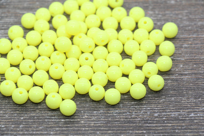 8mm Bright Yellow Gumball Beads, Round Acrylic Loose Beads, Bubblegum Beads, Chunky Beads, Bubble Gum Beads, Smooth Plastic Round Beads #887