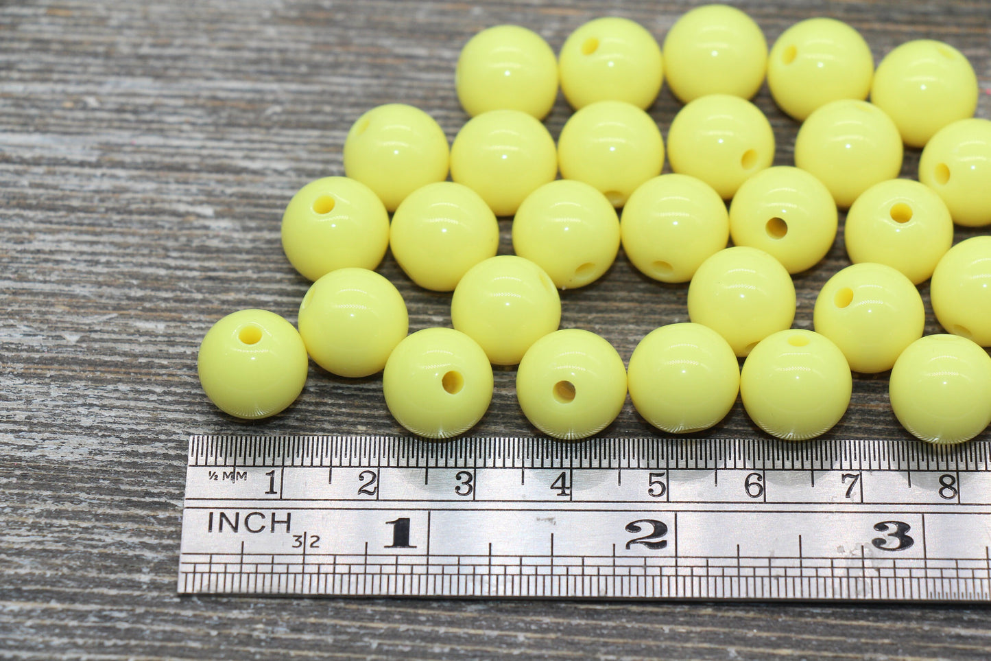12mm Light Yellow Gumball Beads, Round Acrylic Loose Beads, Bubblegum Beads, Chunky Beads, Round Plastic Beads #890