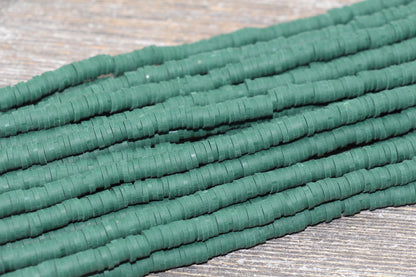 6mm Hunter Green Heishi Beads, Green Polymer Clay Disc Beads, African Disc Beads, Vinyl Heishi, 16 inch Strand #401