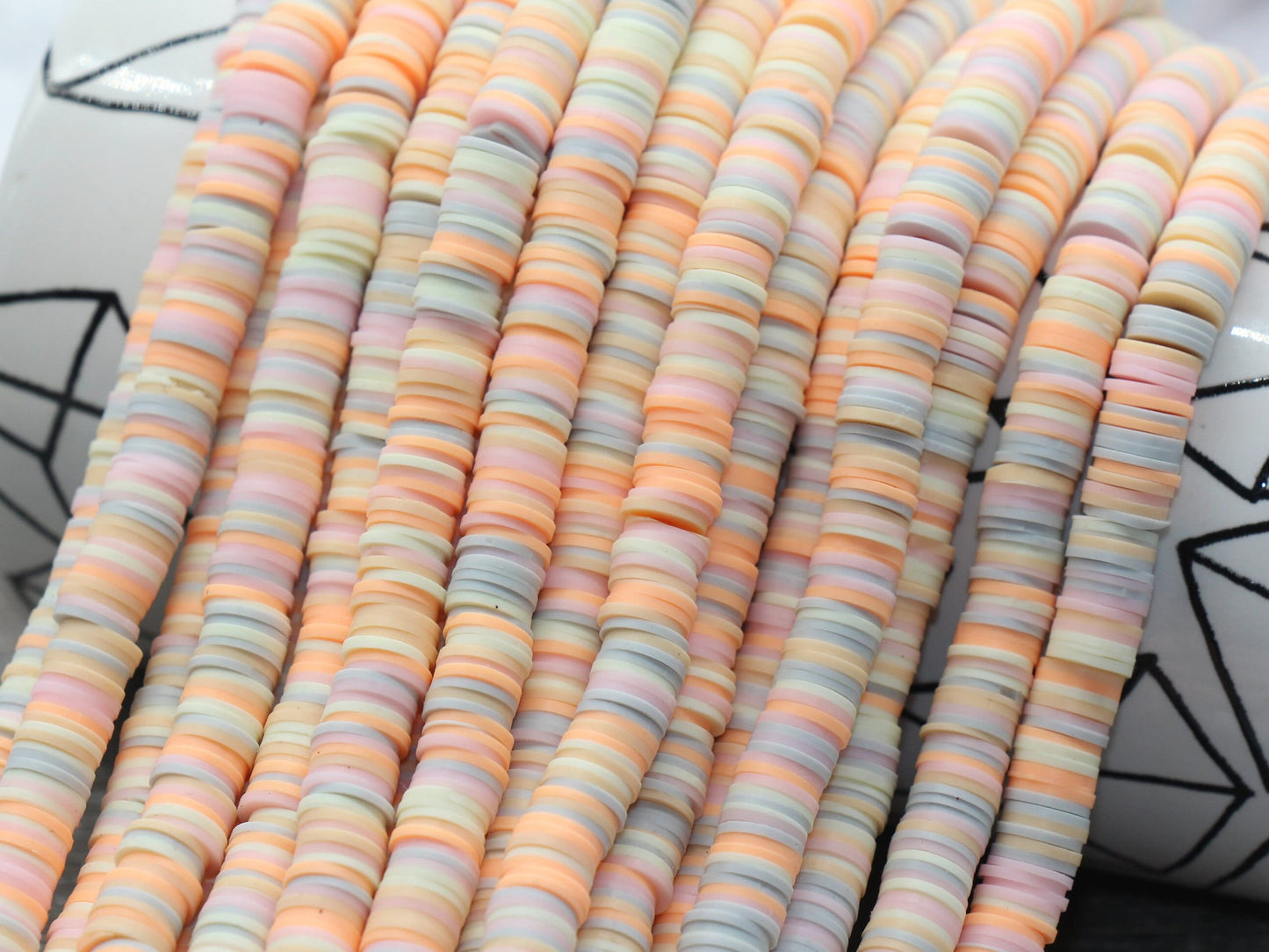 8mm Multicolored Heishi Beads, Multicolor Polymer Clay Disc Beads, African Disc Beads, Vinyl Heishi, 16 inch Strand #237