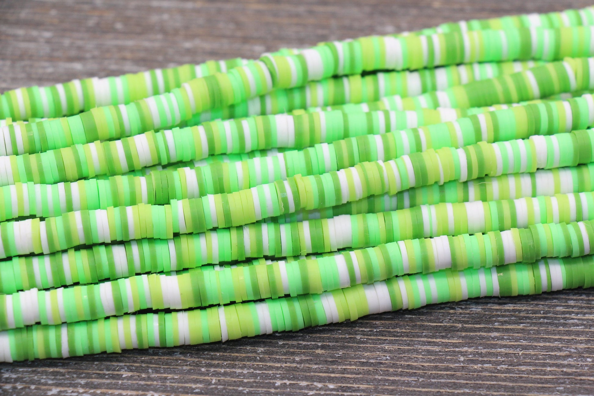 6mm Multicolored Heishi Beads, Green Mixed Color Polymer Clay Disc Beads, African Disc Beads, Wholesale Vinyl Heishi, 16 inch Strand #44