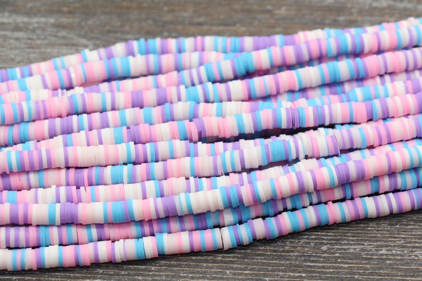 6mm Pink and White Mixed Heishi Beads, Multicolored Polymer Clay Disc Beads, African Disc Beads, Wholesale Vinyl Heishi, 16 inch Strand #206