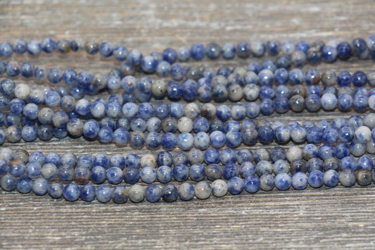 Blue Sodalite Beads, Natural Gemstone, Blue and White Beads, Smooth Round Loose Beads, Sizes 4mm 6mm 8mm 10mm 12mm, 15.5 inch, #26