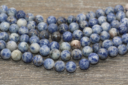 Blue Sodalite Beads, Natural Gemstone, Blue and White Beads, Smooth Round Loose Beads, Sizes 4mm 6mm 8mm 10mm 12mm, 15.5 inch, #26