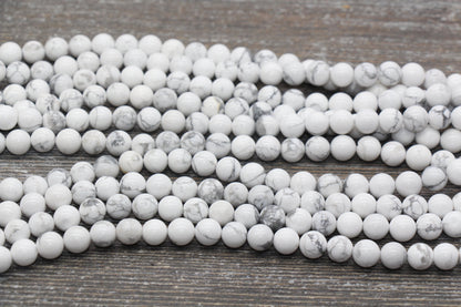 White Howlite Beads, Howlite Smooth Gemstones Round Beads, Sizes 6mm 8mm 10mm, Full Strand 15.5" #29