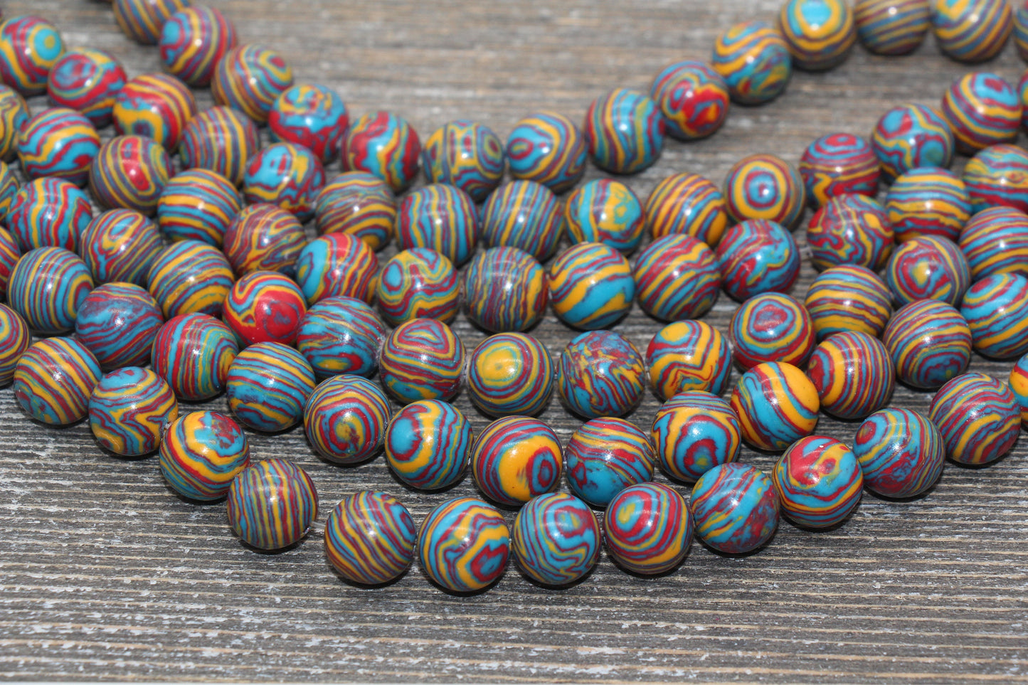 Peacock Stone Beads, Malachite Synthetic Beads, Smooth Gemstone Round Beads, Red Yellow and Blue Beads, Sizes 4mm 6mm 8mm 10mm 12mm #158