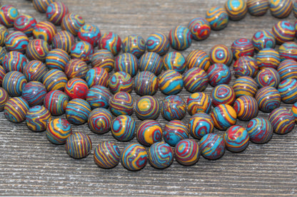 Peacock Stone Beads, Malachite Synthetic Beads, Smooth Gemstone Round Beads, Red Yellow and Blue Beads, Sizes 4mm 6mm 8mm 10mm 12mm #158