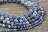 Blue Sodalite Beads, Natural Gemstone, Blue and White Beads, Smooth Round Loose Beads, Sizes 4mm 6mm 8mm 10mm 12mm, 15.5 inch, #26