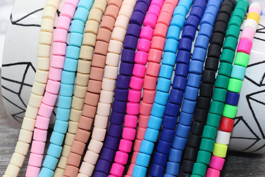 6mm Wide Column Chunky Beads, 15 COLORS Polymer Clay Beads, Heishi Spacer Beads, Clay Tube Beads, Wide Vinyl Heishi Beads